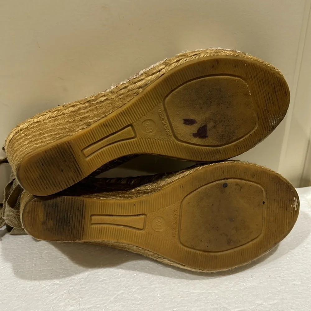 Vidorreta Espadrille Wedge Sandals open toe sling back faux tie satiny pleat 38